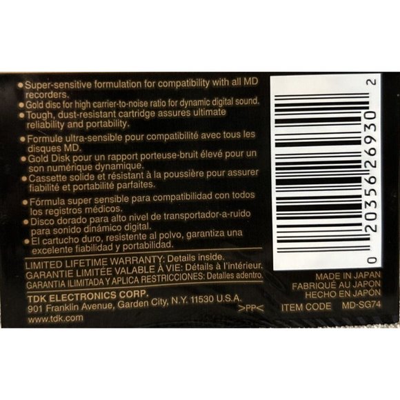 NEW Genuine TDK MD-SG 74 Minutes Recordable MD Blank Media Mini Disc Sealed - Picture 4 of 4